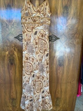 Boston Proper Cream, Tan and Beige Paisley Lined Maxi Dress Size 4 - Stunning!